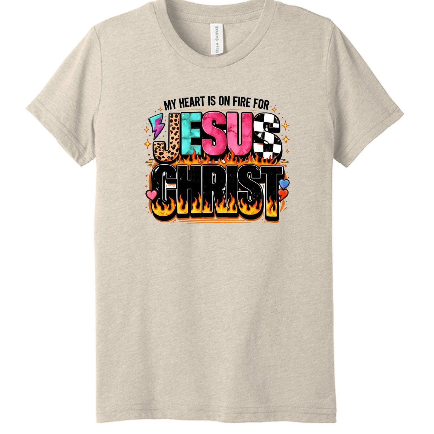 My Heart Is On Fire For Jesus Christ Youth Christian T-shirt - ClaimedbyGodDesigns