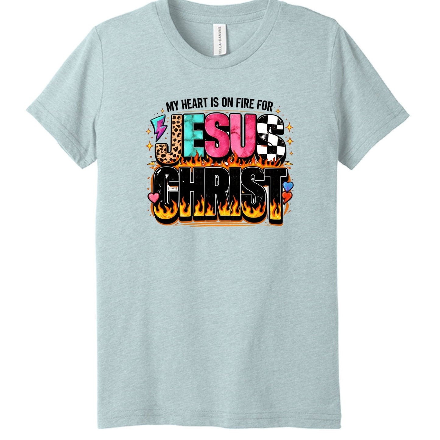 My Heart Is On Fire For Jesus Christ Youth Christian T-shirt - ClaimedbyGodDesigns