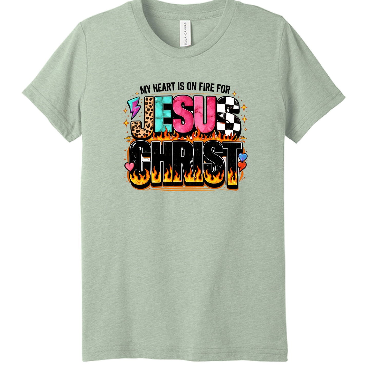 My Heart Is On Fire For Jesus Christ Youth Christian T-shirt - ClaimedbyGodDesigns