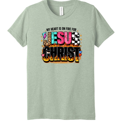 My Heart Is On Fire For Jesus Christ Youth Christian T-shirt - ClaimedbyGodDesigns