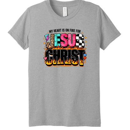 My Heart Is On Fire For Jesus Christ Youth Christian T-shirt - ClaimedbyGodDesigns