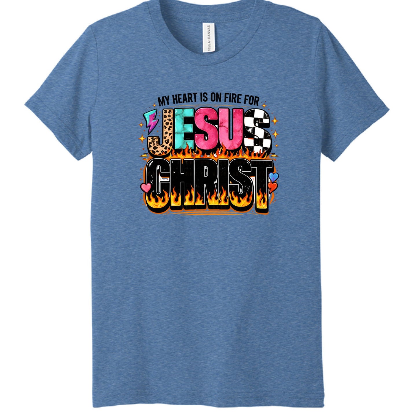 My Heart Is On Fire For Jesus Christ Youth Christian T-shirt - ClaimedbyGodDesigns