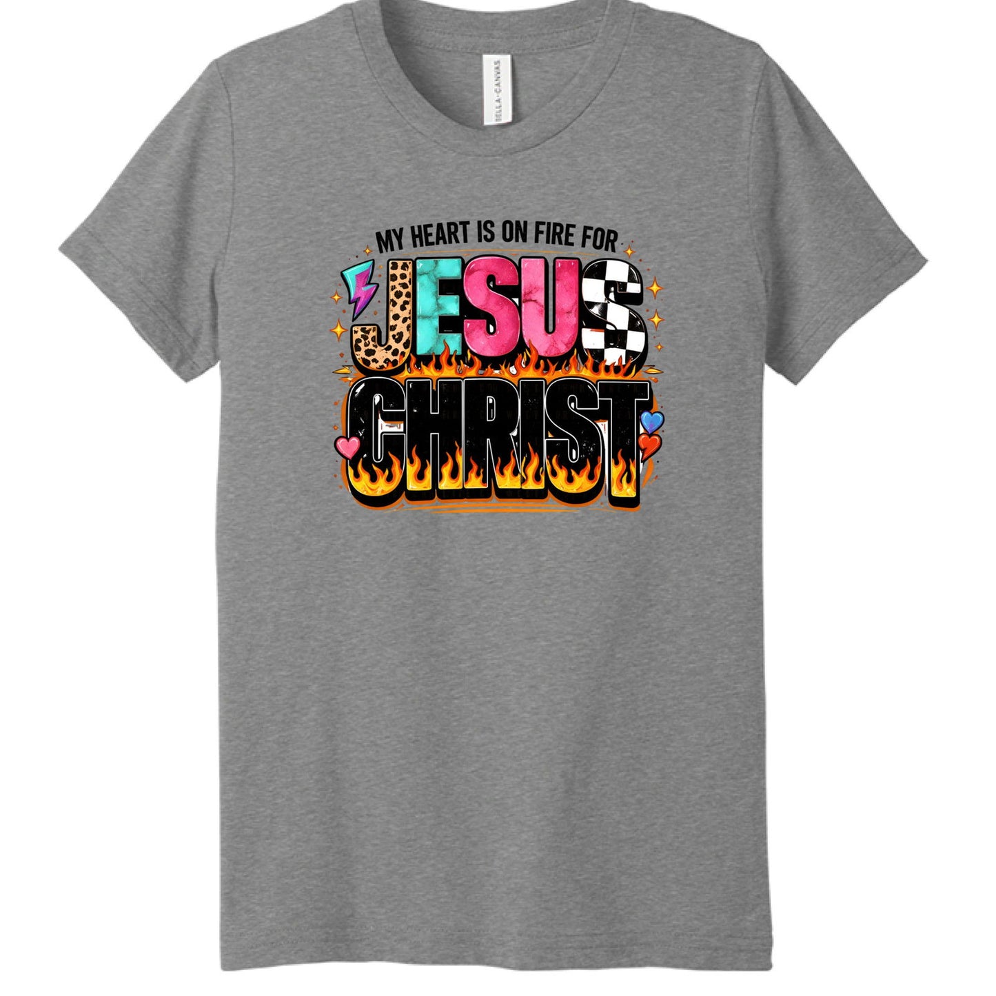 My Heart Is On Fire For Jesus Christ Youth Christian T-shirt - ClaimedbyGodDesigns