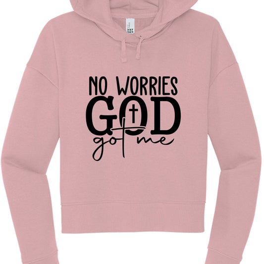 No Worries God Got Me Women's Christian Cropped Pullover Hooded Sweatshirt - ClaimedbyGodDesigns