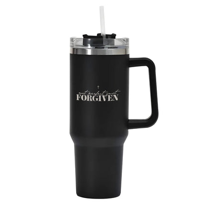Not Perfect Just Forgiven 40oz Stainless Steel Christian Tumbler Travel Mug with Handle and Straw for Cup Holder - ClaimedbyGodDesigns
