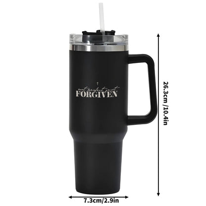 Not Perfect Just Forgiven 40oz Stainless Steel Christian Tumbler Travel Mug with Handle and Straw for Cup Holder - ClaimedbyGodDesigns