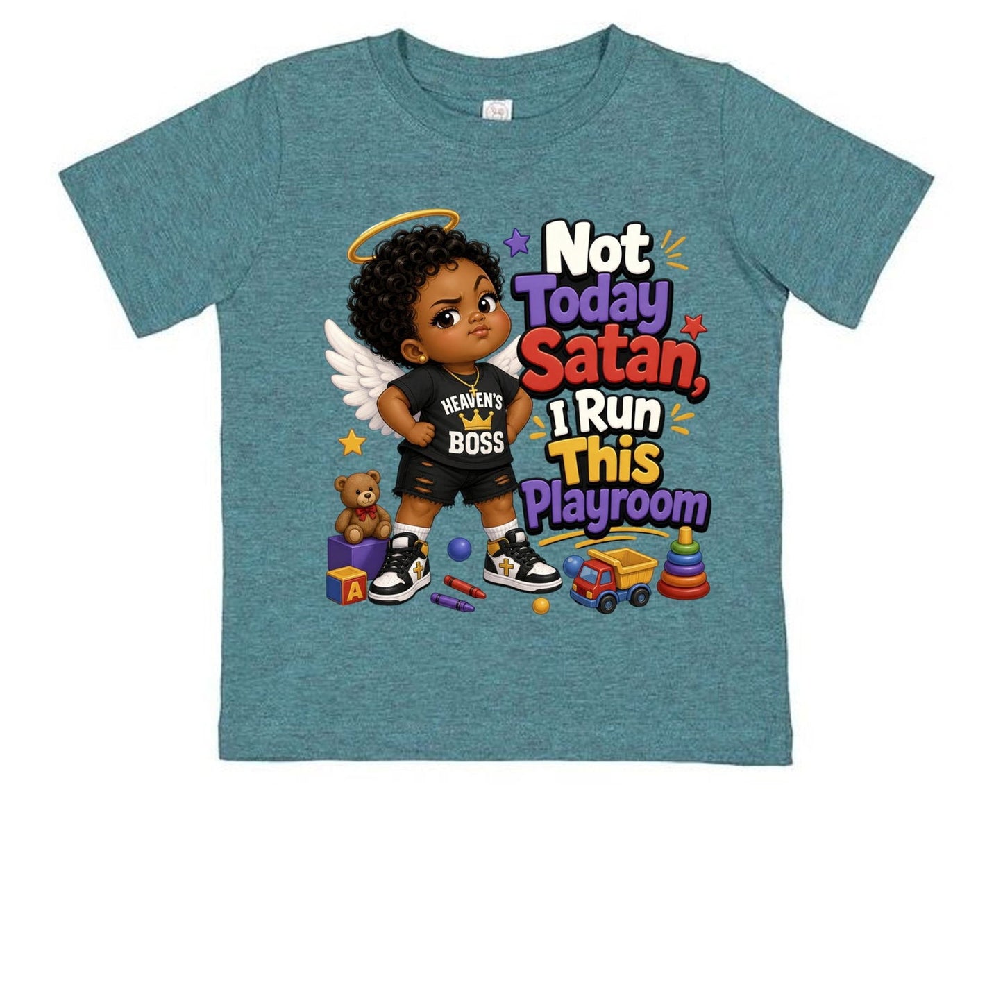 Not Today Satan I Run This Playroom Toddler Christian T-shirt - ClaimedbyGodDesigns