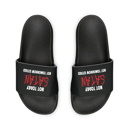Not Today Satan Not Tomorrow Either Youth PU Christian Slide Sandals - ClaimedbyGodDesigns