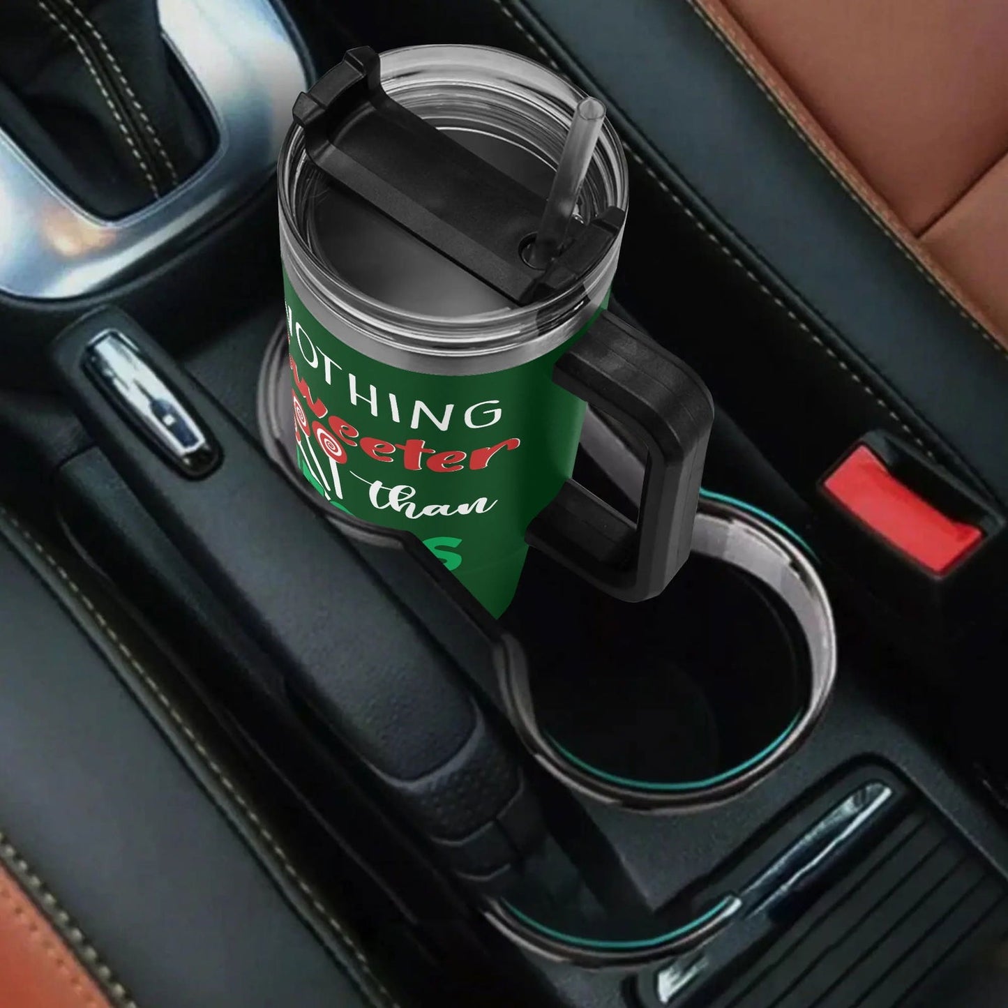 Nothing Sweeter Than Jesus (Christmas Themed)  40oz Stainless Steel Christian Tumbler Gift With Black Handle and Straw - ClaimedbyGodDesigns