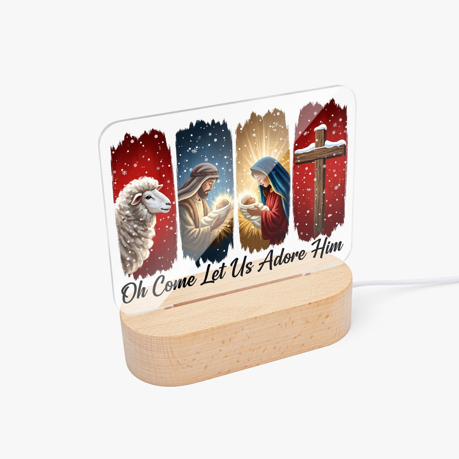 Oh Come Let Us Adore Him Christian Christmas Square Acrylic Night Light - ClaimedbyGodDesigns