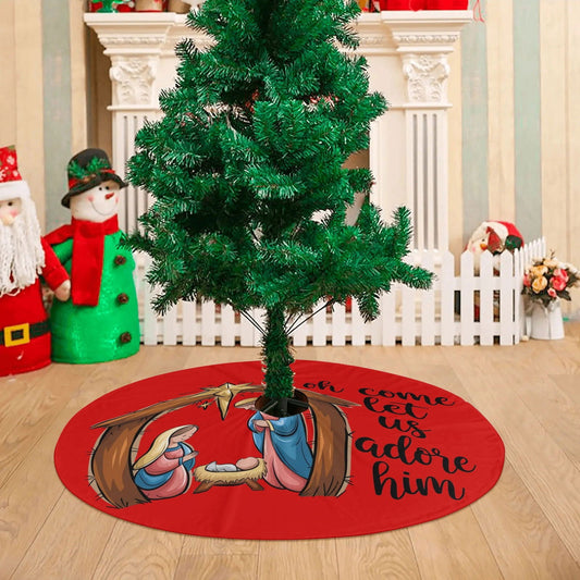 Oh Come Let Us Adore Him Christian Christmas Tree Skirt - ClaimedbyGodDesigns
