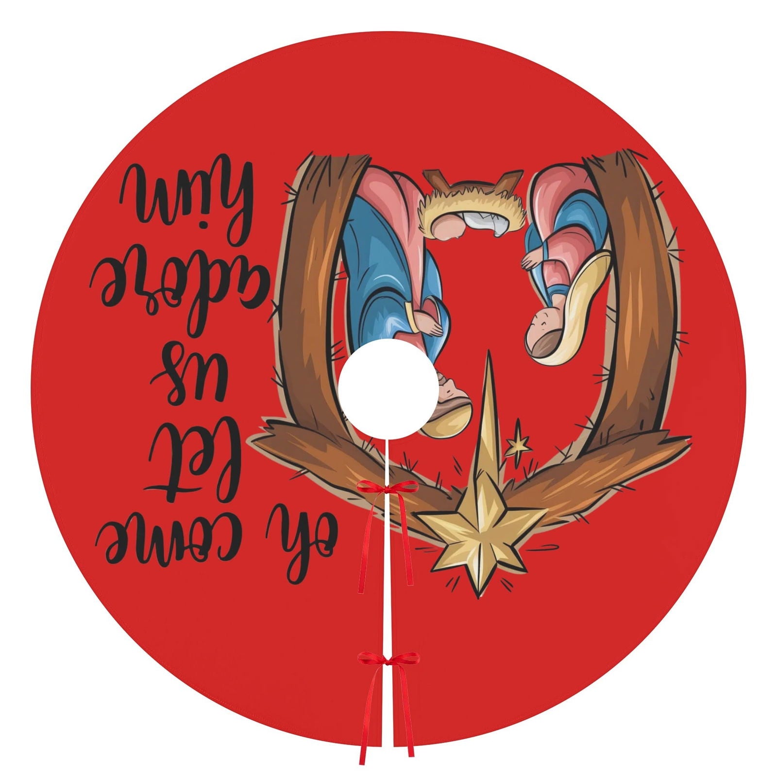 Oh Come Let Us Adore Him Christian Christmas Tree Skirt - ClaimedbyGodDesigns