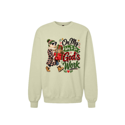 On My Way To Do God's Work Unisex Christian Christmas Pullover Sweatshirt - ClaimedbyGodDesigns
