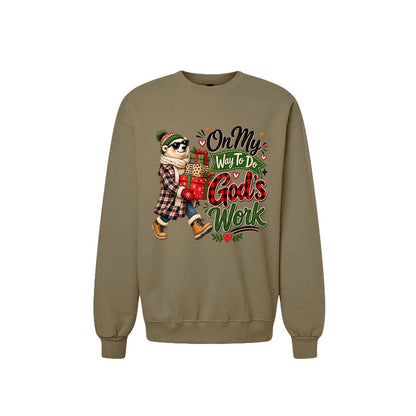 On My Way To Do God's Work Unisex Christian Christmas Pullover Sweatshirt - ClaimedbyGodDesigns