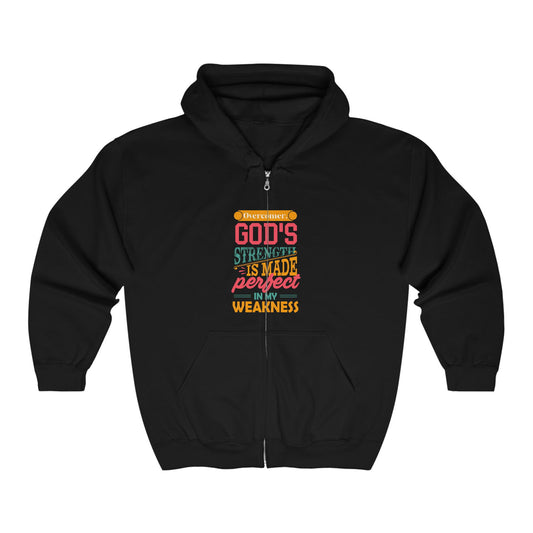 Overcomer, God's Strength Is Made Perfect In My Weakness Unisex Heavy Blend Full Zip Hooded Sweatshirt - ClaimedbyGodDesigns