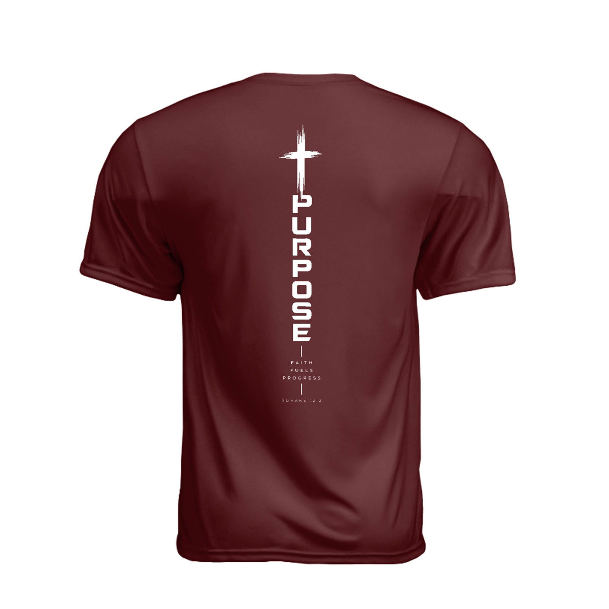 PURPOSE Faith Fuels Progress Unisex Christian Gym T-Shirt | Romans 12:2 - Claimed by God Designs