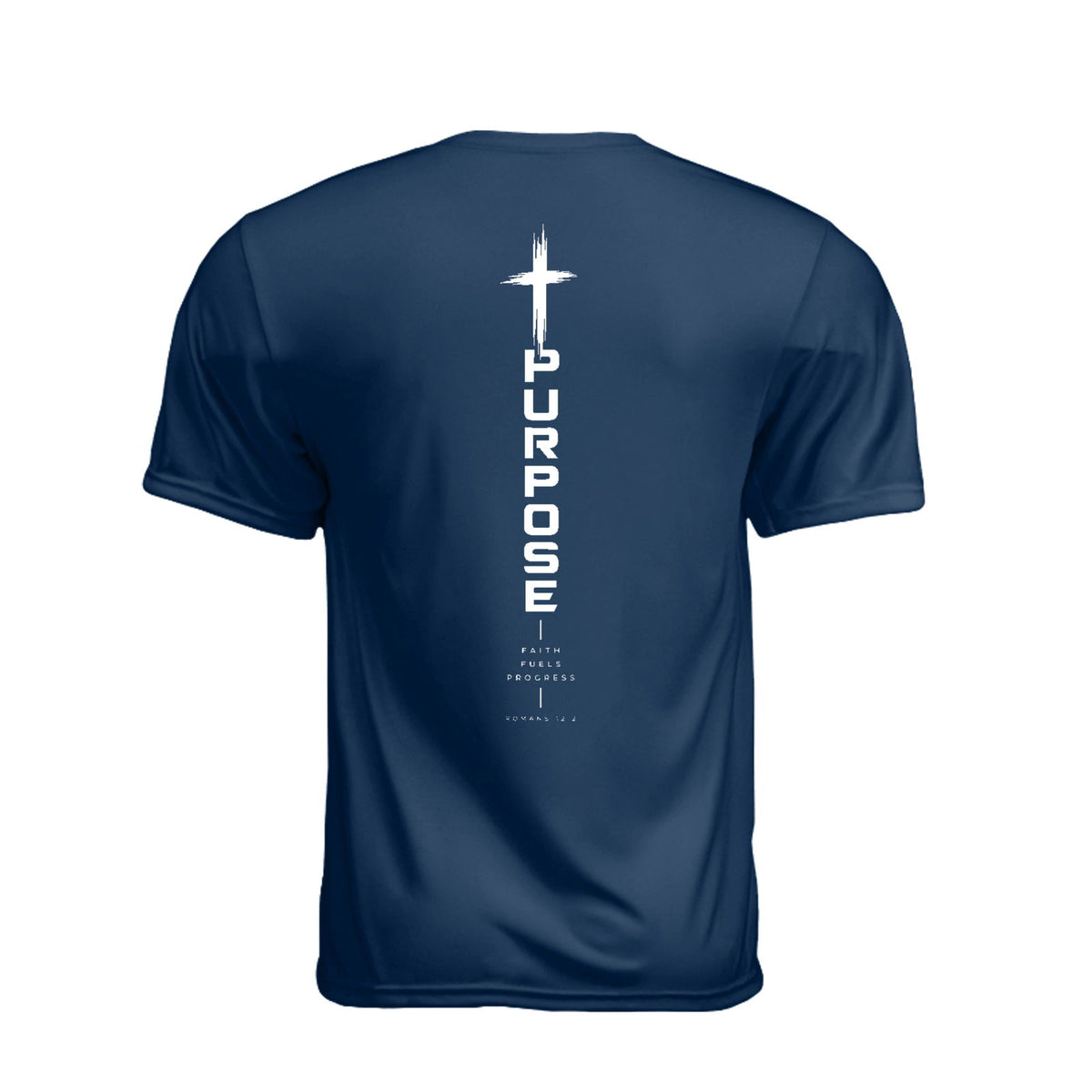 PURPOSE Faith Fuels Progress Unisex Christian Gym T-Shirt | Romans 12:2 - Claimed by God Designs