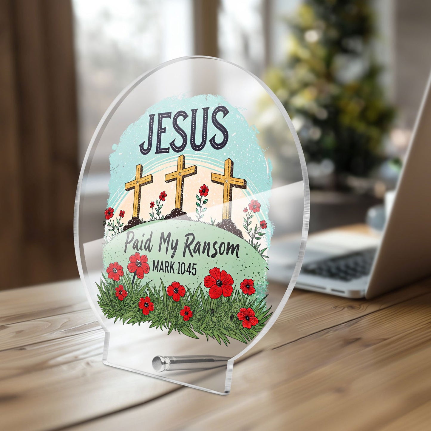 Paid My Ransom Christian Acrylic Plaque with Stand - Round - ClaimedbyGodDesigns