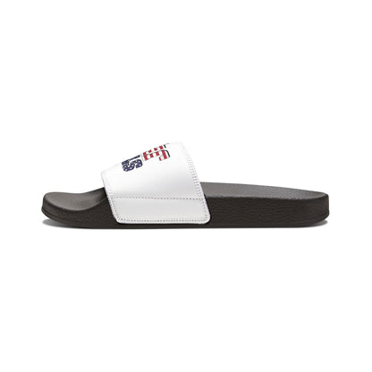 Patriotic Sandals for Women - Stars & Stripes Jesus Christ Slide Shoes, Summer Footwear, Holiday Gear, Vacation Slip-Ons - ClaimedbyGodDesigns