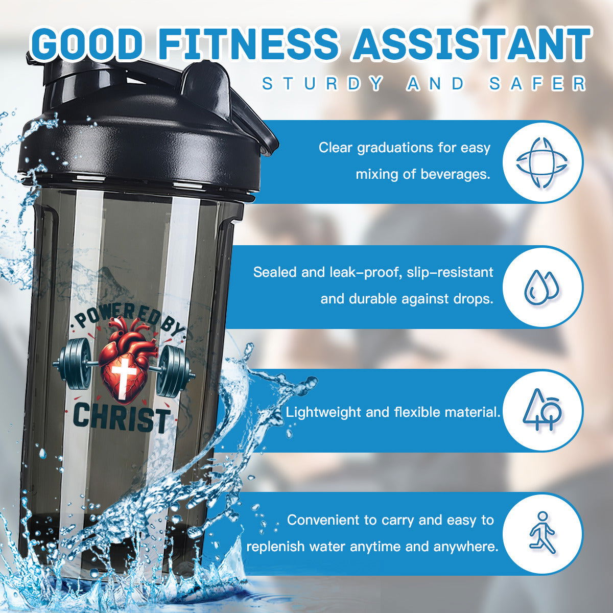 Powered By Christ Christian Fitness Protein Shake Bottle - ClaimedbyGodDesigns