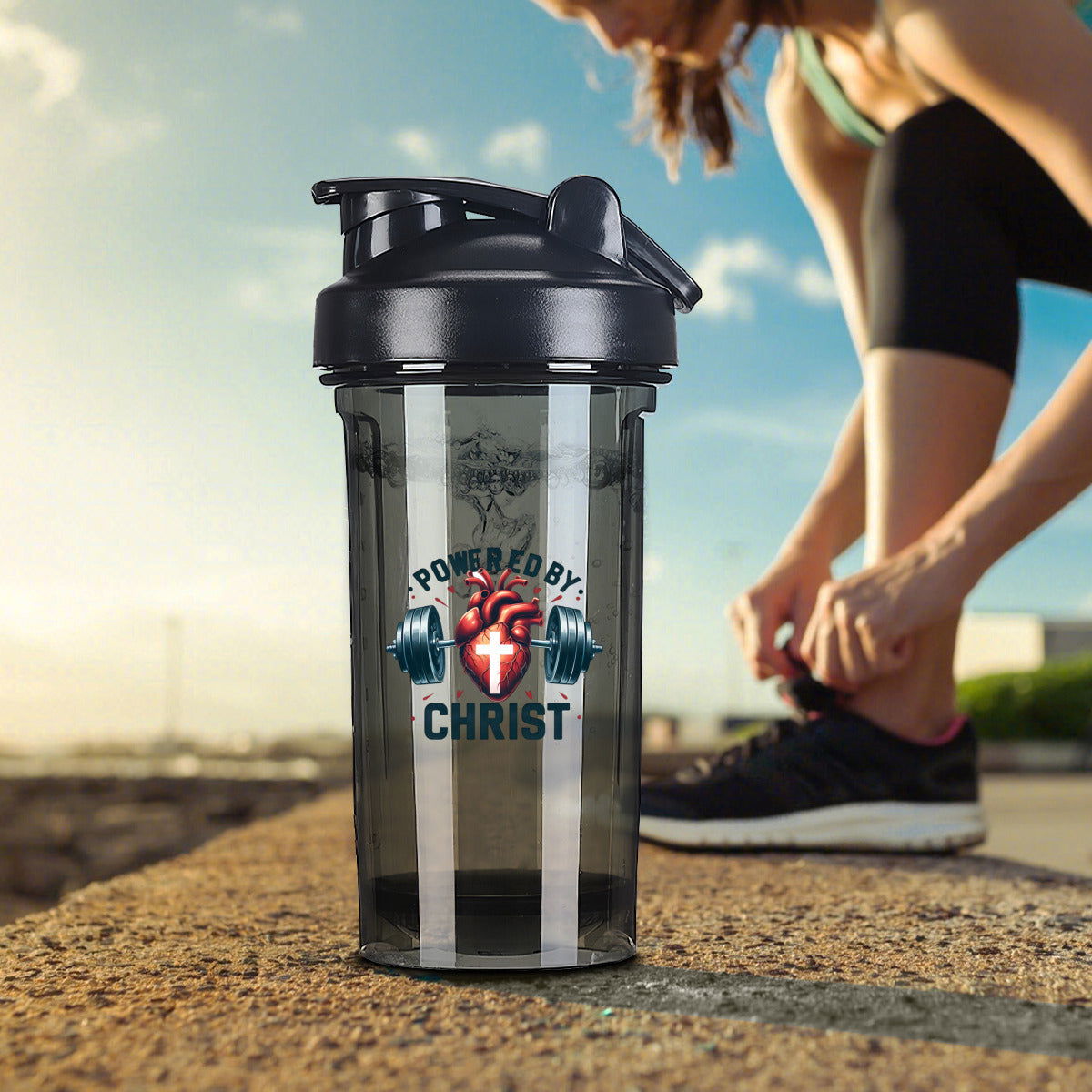Powered By Christ Christian Fitness Protein Shake Bottle - ClaimedbyGodDesigns