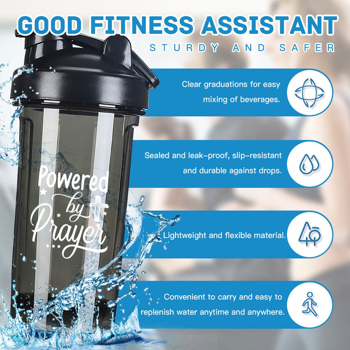 Powered By Prayer Christian Fitness Protein Shake Bottle - ClaimedbyGodDesigns