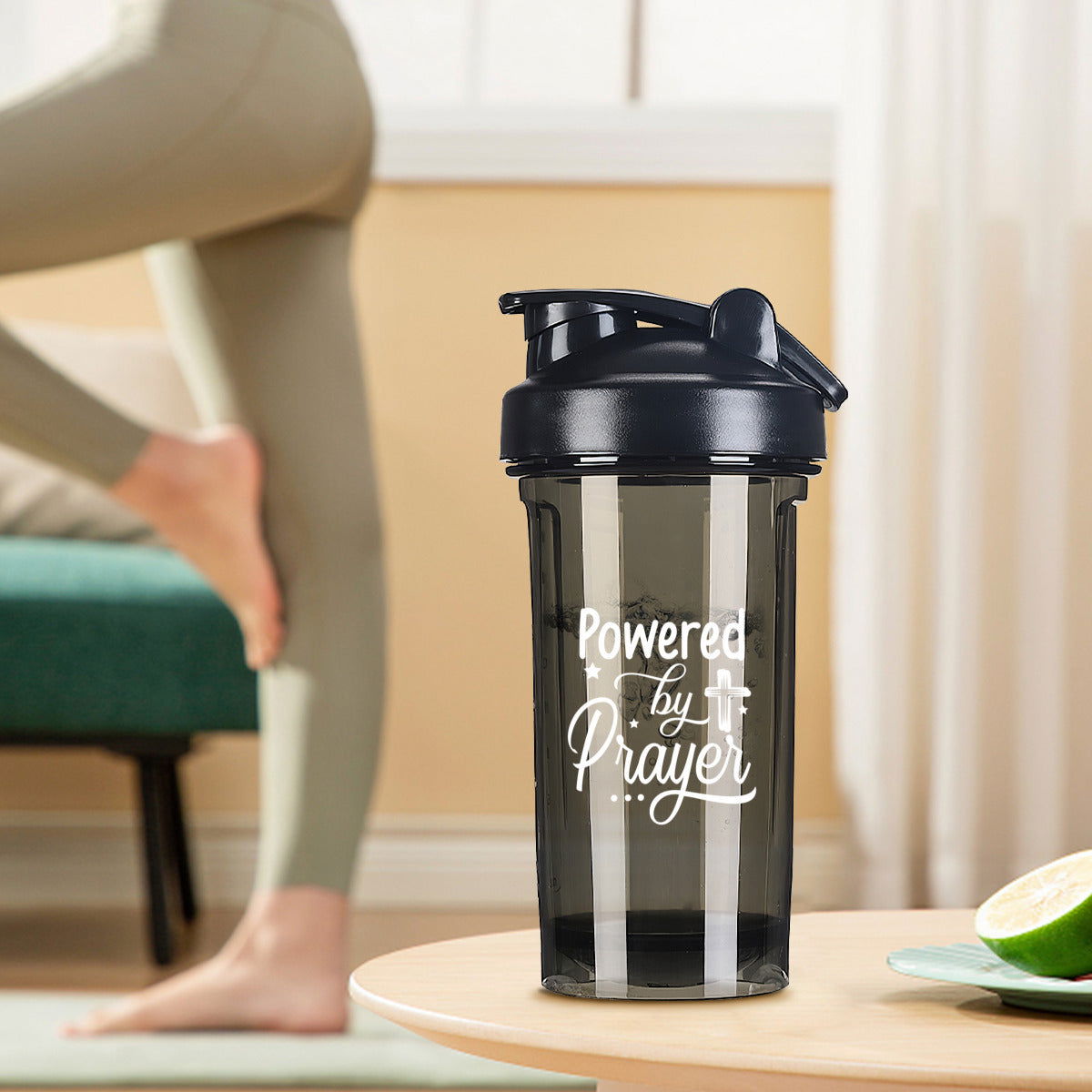 Powered By Prayer Christian Fitness Protein Shake Bottle - ClaimedbyGodDesigns