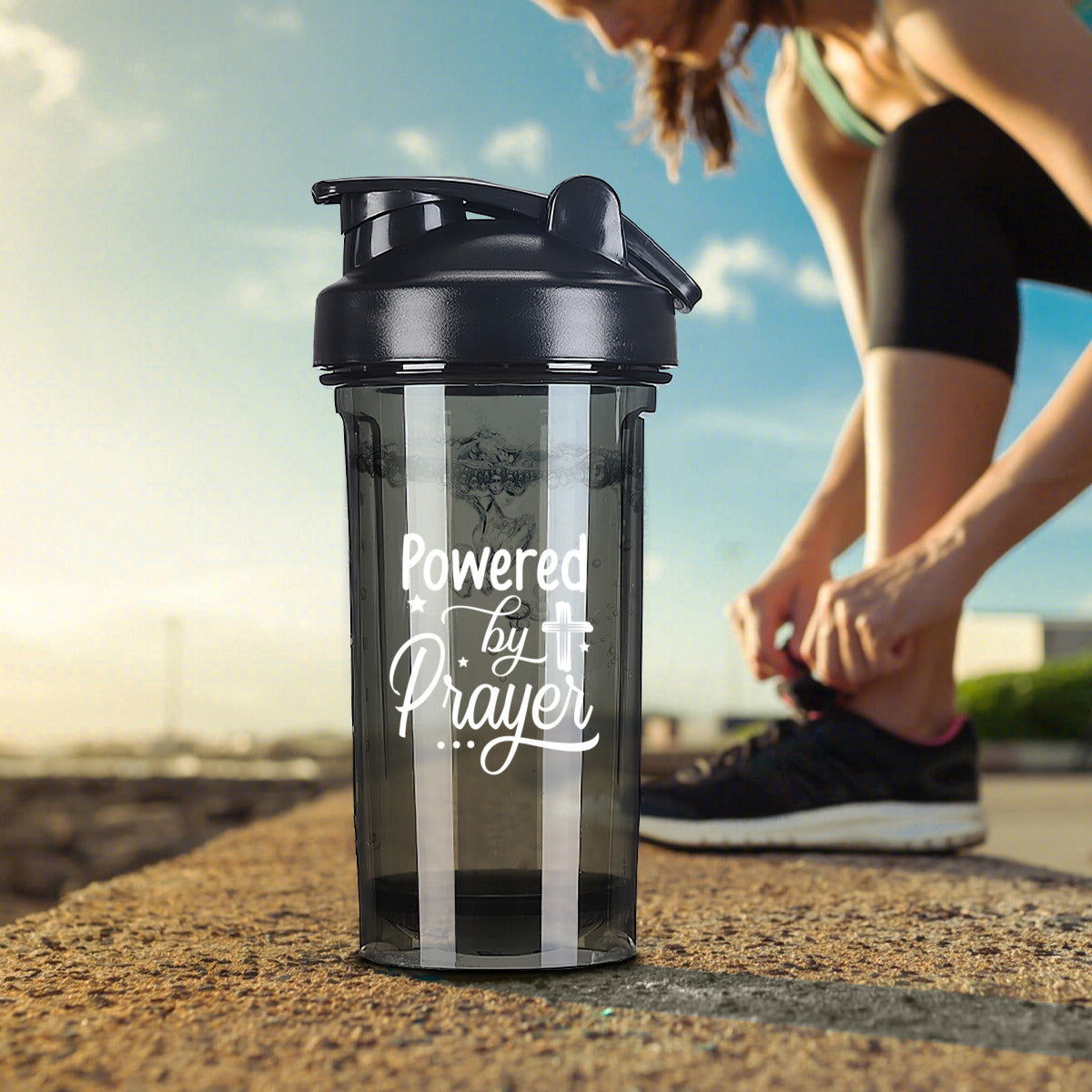 Powered By Prayer Christian Fitness Protein Shake Bottle - ClaimedbyGodDesigns