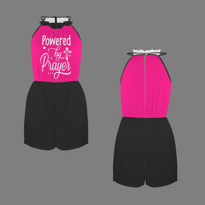 Powered By Prayer  Halterneck High Waist Pocket Shorts Christian Romper - ClaimedbyGodDesigns