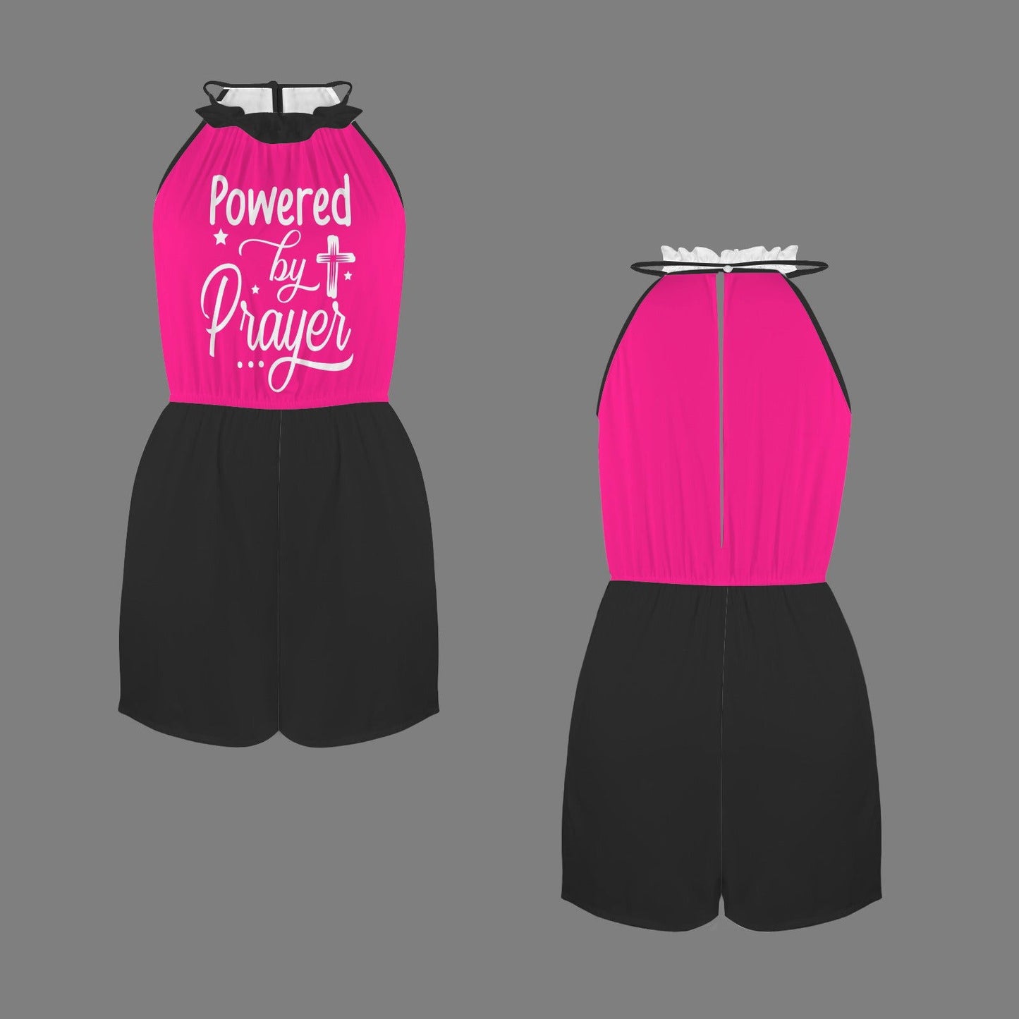 Powered By Prayer  Halterneck High Waist Pocket Shorts Christian Romper - ClaimedbyGodDesigns