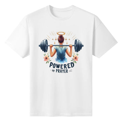 Powered By Prayer Womens Christian Gym T-shirt - ClaimedbyGodDesigns