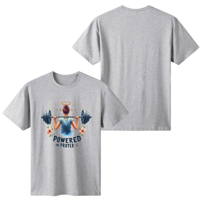 Powered By Prayer Womens Christian Gym T-shirt - ClaimedbyGodDesigns