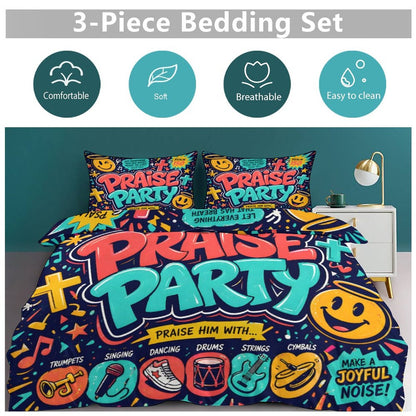 Praise Party Christian Kids 3-Piece Bedding Set-Full/Twin - ClaimedbyGodDesigns
