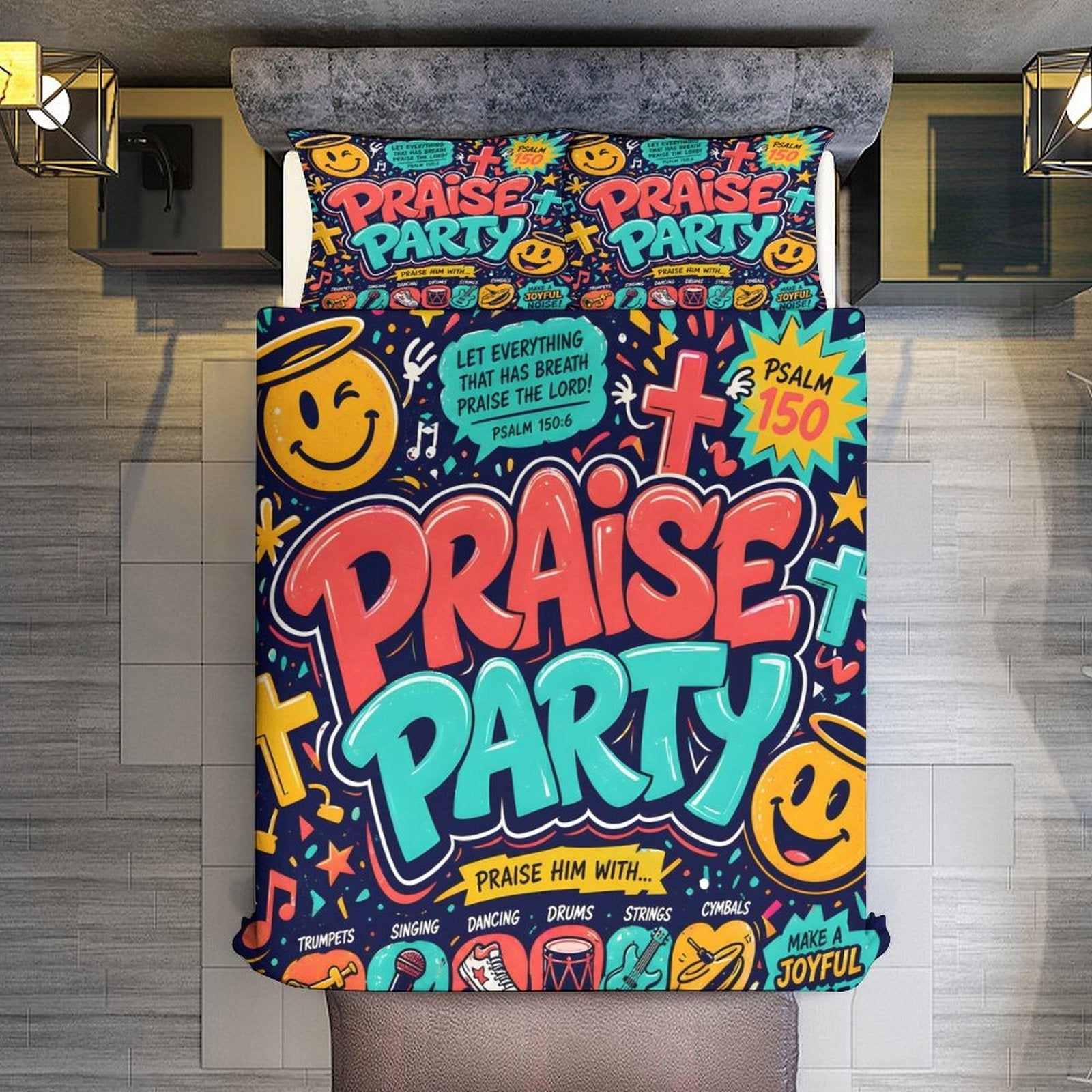 Praise Party Christian Kids 3-Piece Bedding Set-Full/Twin - ClaimedbyGodDesigns