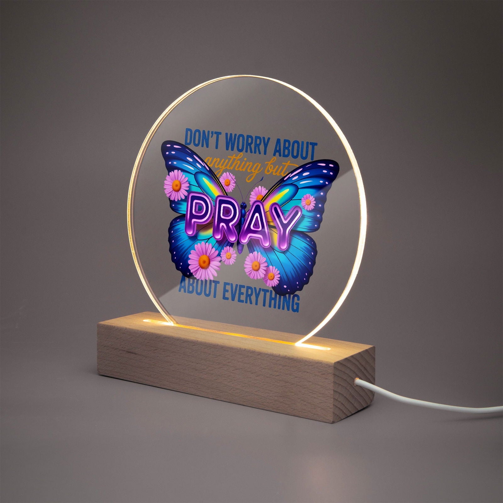 Pray About Everything Christian Acrylic Plaque with Stand - Round - ClaimedbyGodDesigns