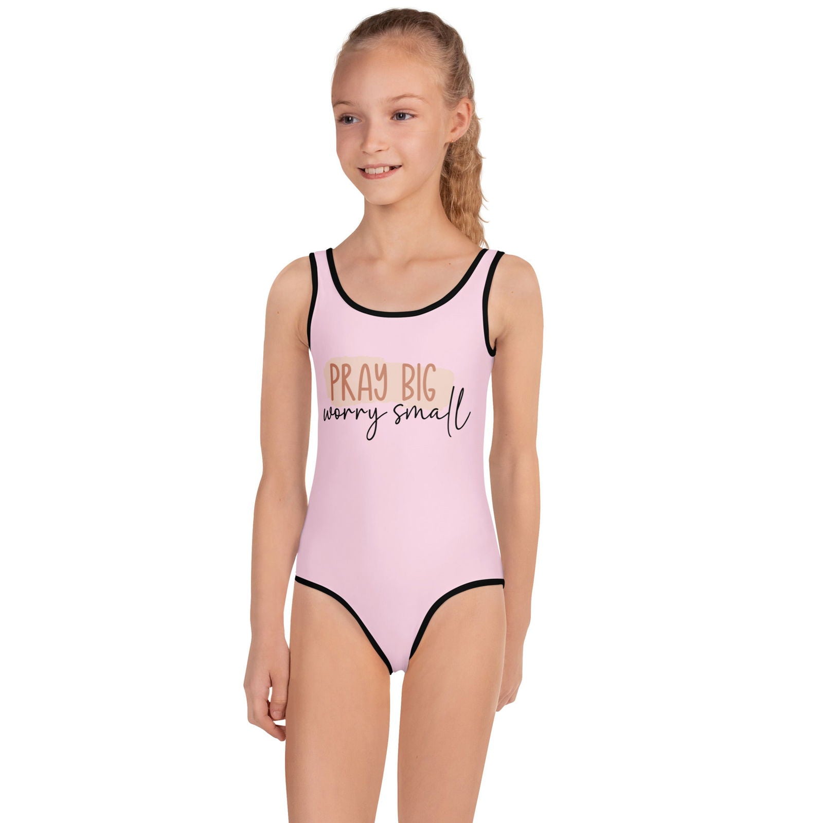 Pray Big Worry Small Christian Kids Swimsuit - ClaimedbyGodDesigns
