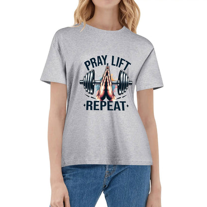 Pray Lift Repeat Womens Christian Gym T-shirt - ClaimedbyGodDesigns