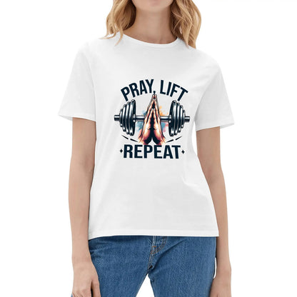 Pray Lift Repeat Womens Christian Gym T-shirt - ClaimedbyGodDesigns