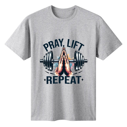 Pray Lift Repeat Womens Christian Gym T-shirt - ClaimedbyGodDesigns