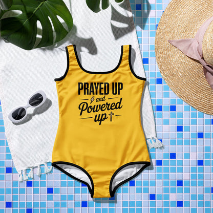 Prayed Up And Powered Up Youth Christian Swimsuit - ClaimedbyGodDesigns