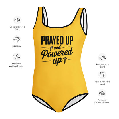 Prayed Up And Powered Up Youth Christian Swimsuit - ClaimedbyGodDesigns
