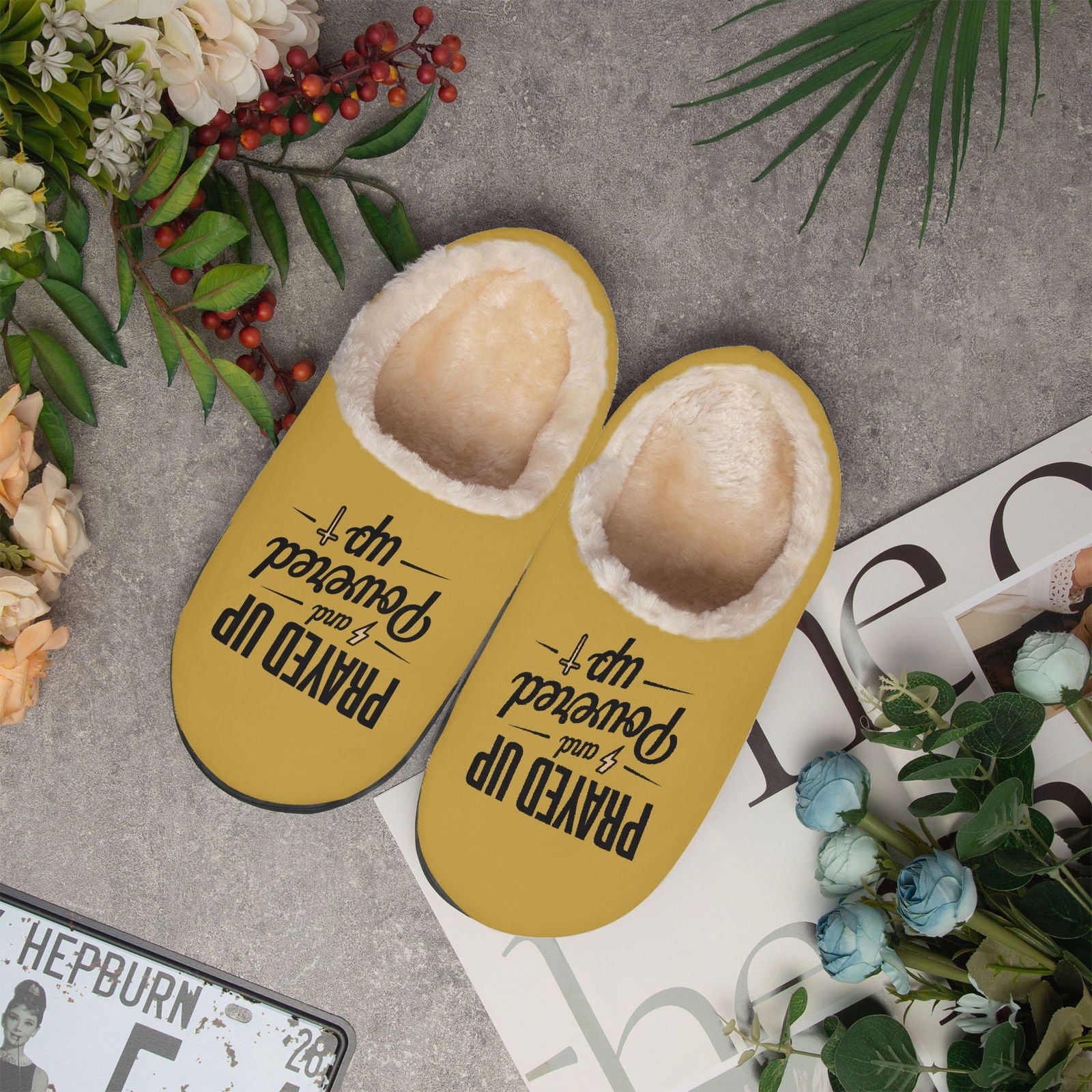 Prayed Up and Powered Up Christian Fluffy Bedroom Slippers - ClaimedbyGodDesigns