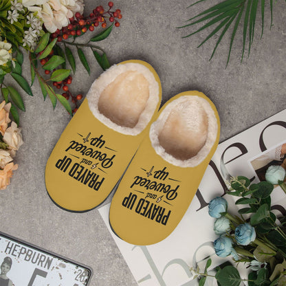 Prayed Up and Powered Up Christian Fluffy Bedroom Slippers - ClaimedbyGodDesigns