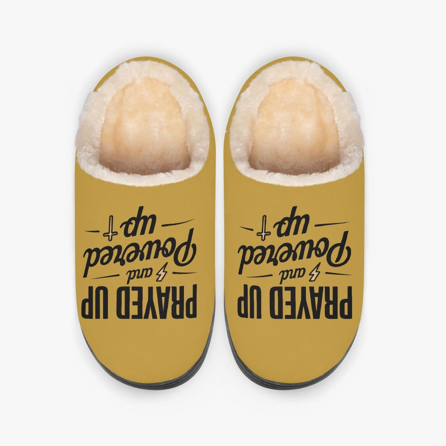 Prayed Up and Powered Up Christian Fluffy Bedroom Slippers - ClaimedbyGodDesigns