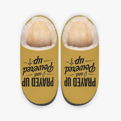 Prayed Up and Powered Up Christian Fluffy Bedroom Slippers - ClaimedbyGodDesigns