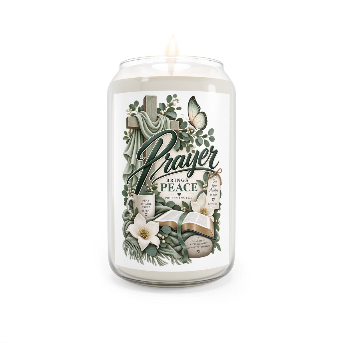 Prayer Brings Peace Scented Soy Candle - Claimed by God Designs