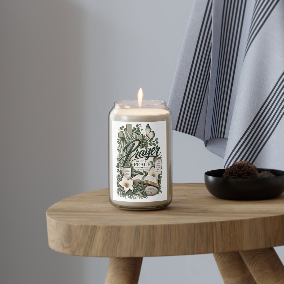 Prayer Brings Peace Scented Soy Candle - Claimed by God Designs