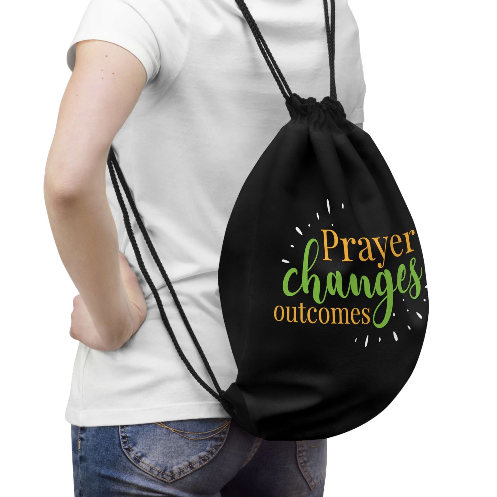 Prayer Changes Outcomes Drawstring Bag - ClaimedbyGodDesigns