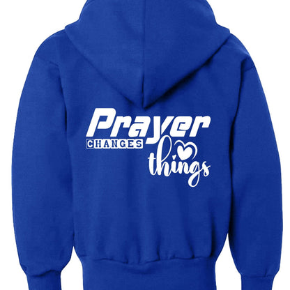 Prayer Changes Things Youth Christian Full-Zip Hooded Sweatshirt - ClaimedbyGodDesigns