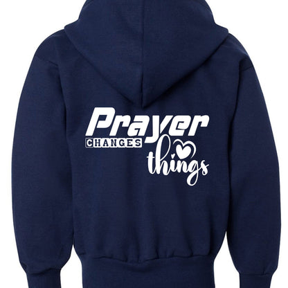 Prayer Changes Things Youth Christian Full-Zip Hooded Sweatshirt - ClaimedbyGodDesigns